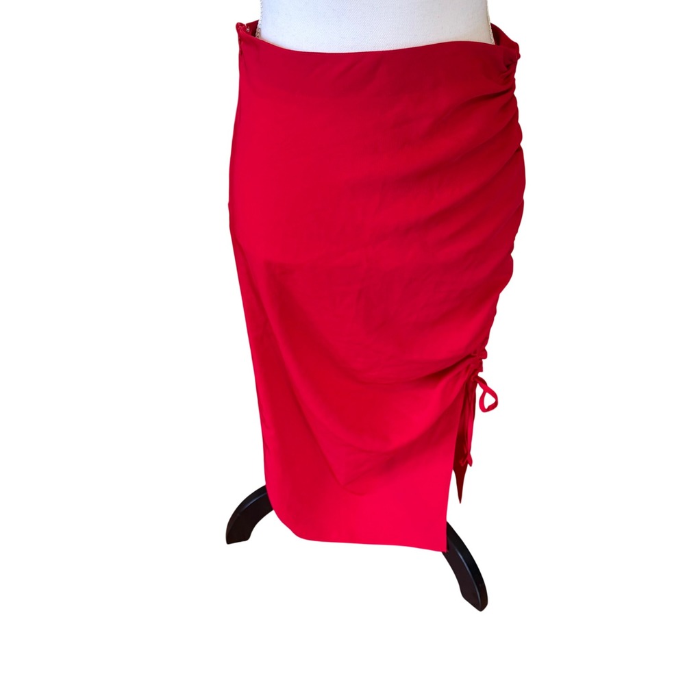 NWT Francesca's Red Side Ruched Midi Sarong Skirt Satin Slit Medium Y2K Vacation